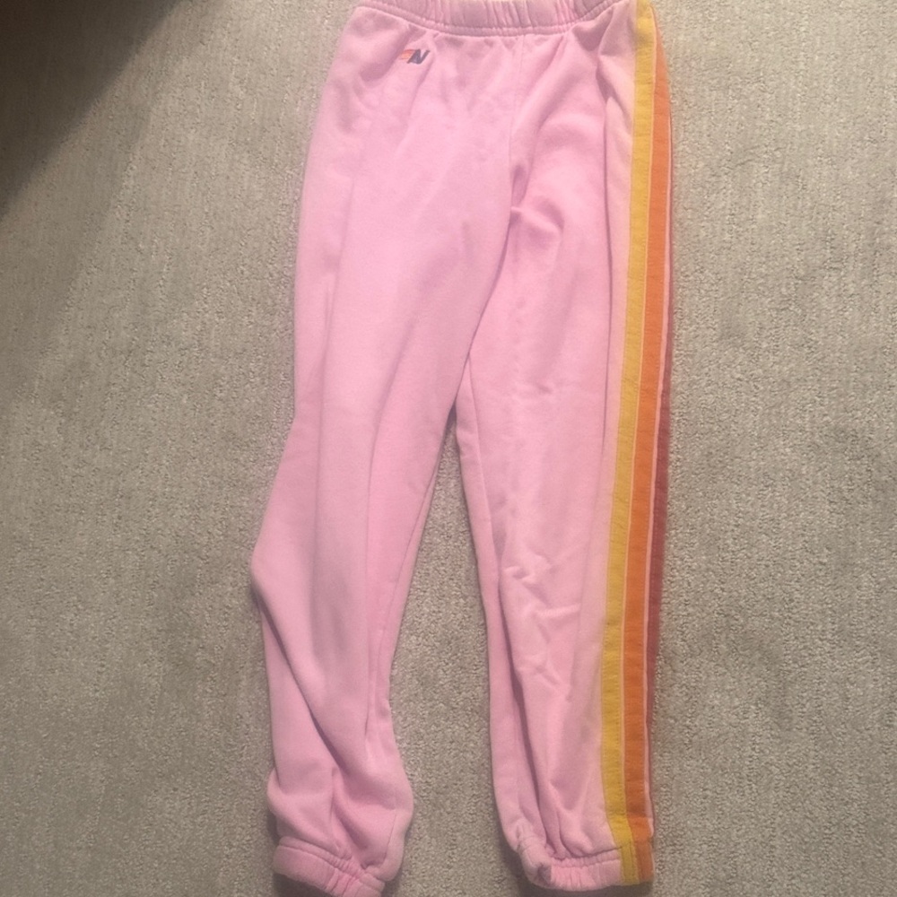 Aviator Nation Pink Sweatpants with Rainbow Stripe
